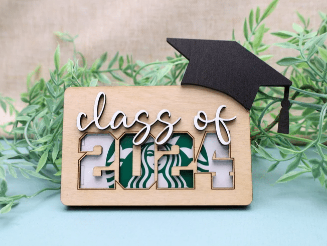 Gift card for the grad's new town in a custom holder